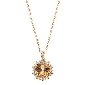 14k Gold Over Silver Citrine & Cubic Zirconia Sunburst Pendant Necklace