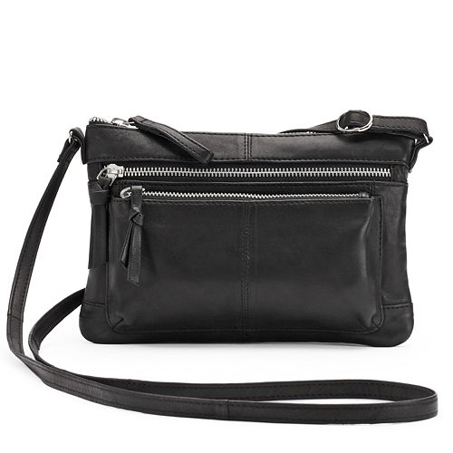 R&R Leather Zip Front Crossbody Bag