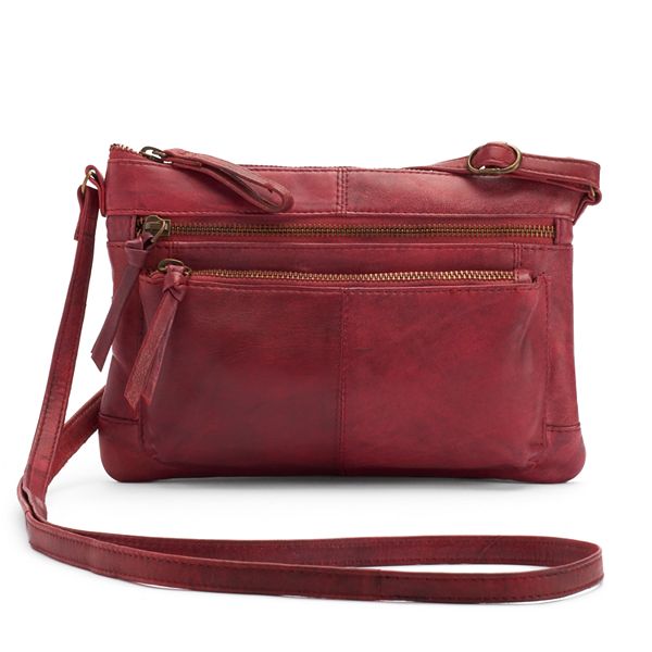 R&R Leather Zip Front Crossbody Bag