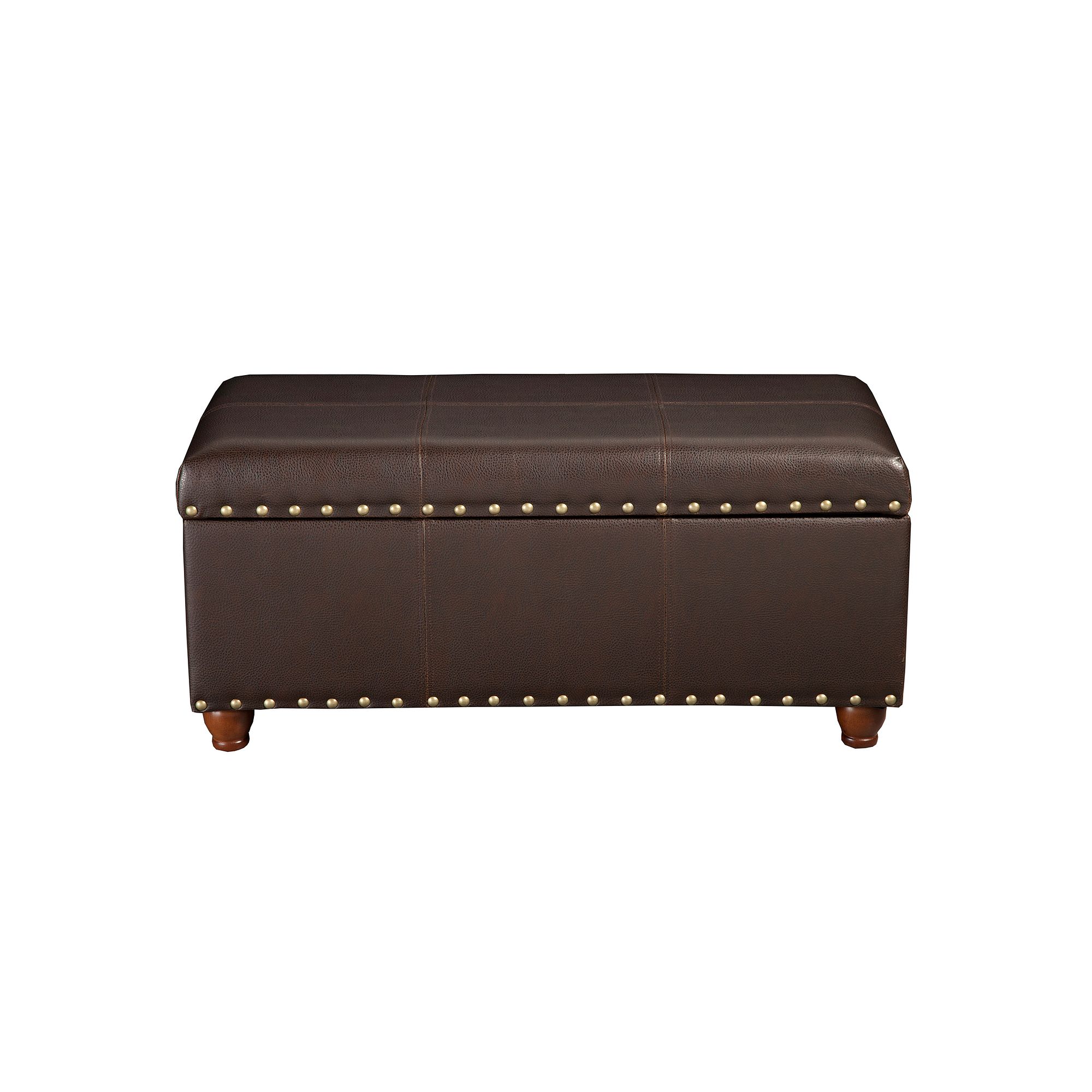 HomePop Nailhead Faux Leather Storage Ottoman, Brown