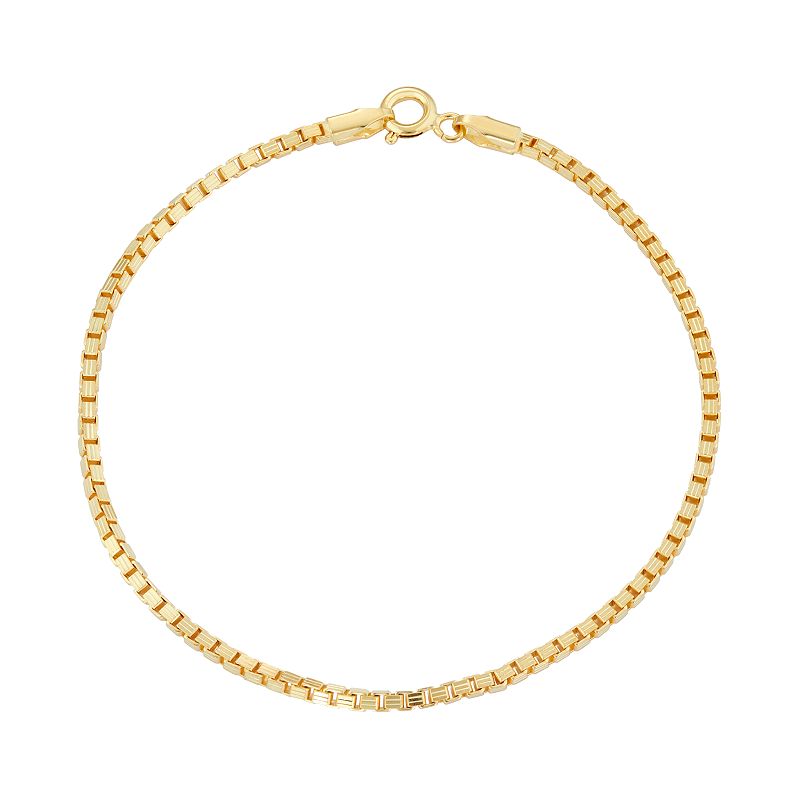 14k Gold Over Silver Box Chain Bracelet, Womens, Size: 7.5, Yellow