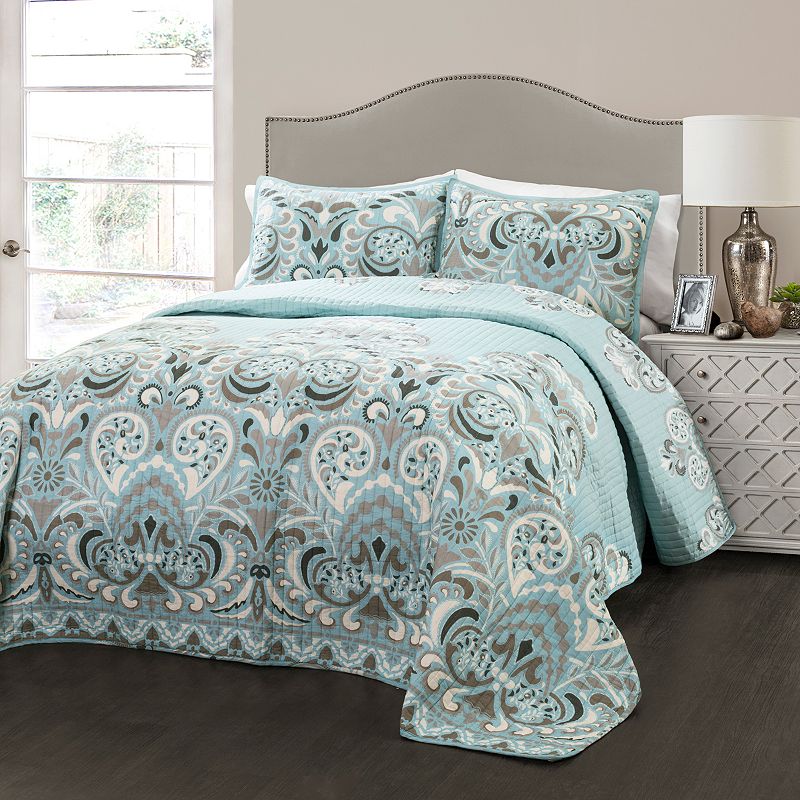 Lush Decor Clara Quilt Set, Turquoise/Blue, Full/Queen