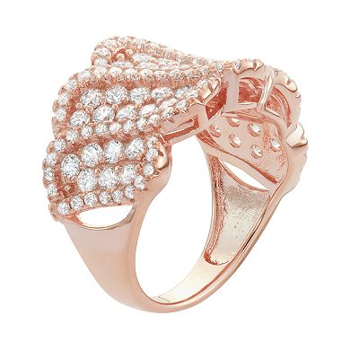 14k Rose Gold Over Silver Cubic Zirconia Wave Ring