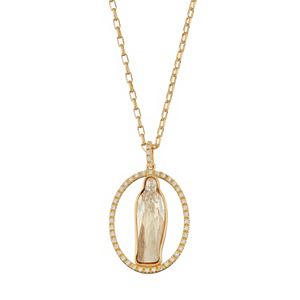 18k Gold Plated Crystal Virgin Mary Oval Halo Pendant Necklace