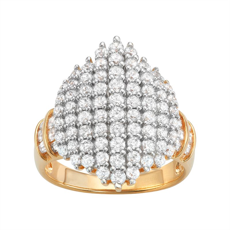 14k Gold Over Silver Cubic Zirconia Cluster Ring, Womens, Size: 5, White