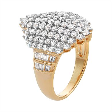 14k Gold Over Silver Cubic Zirconia Cluster Ring