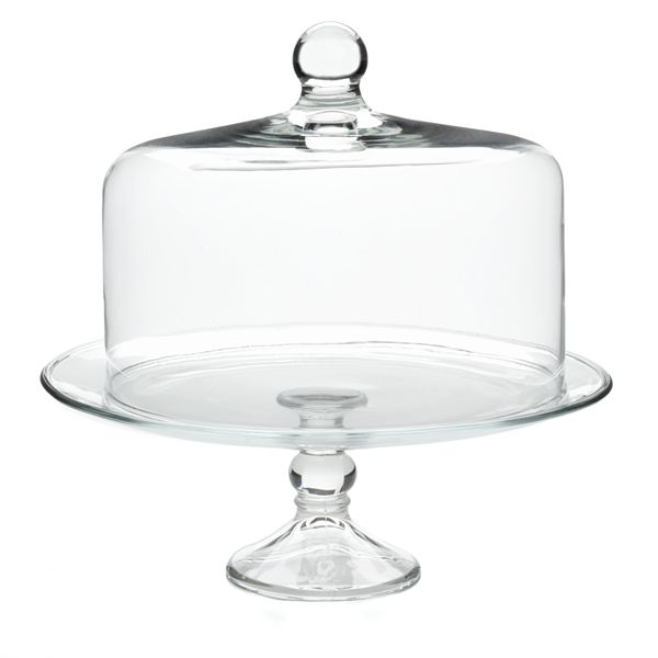 Glass cake stand with dome outlet lid