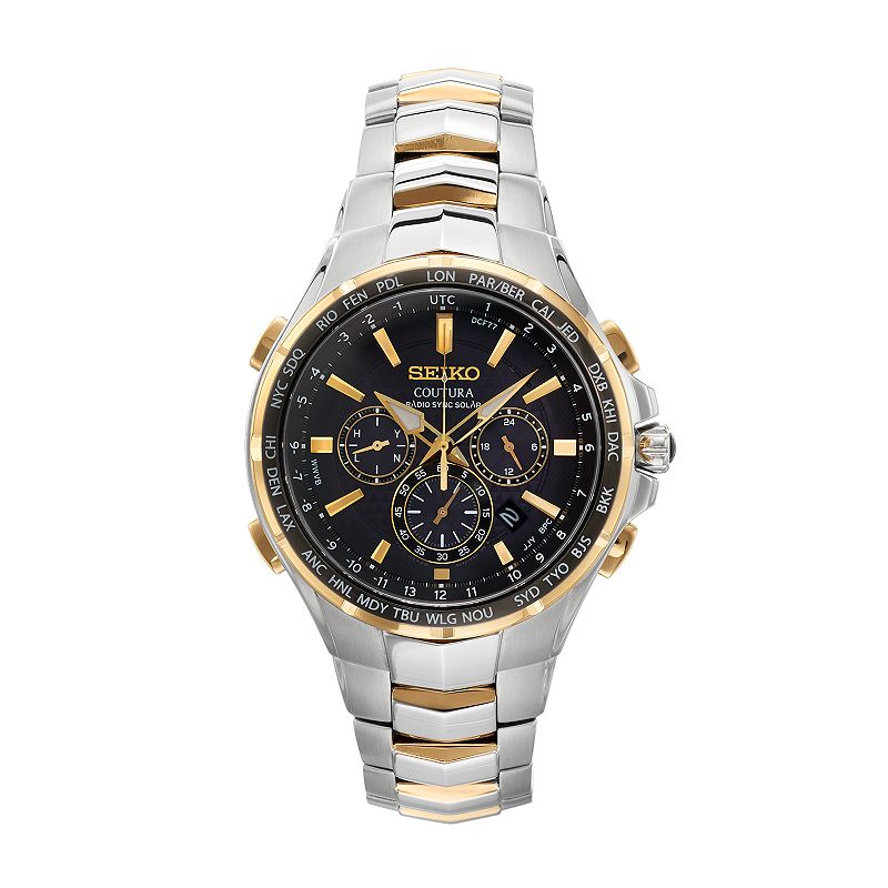 Seiko Men's Coutura Two Tone Stainless Steel Radio Sync Solar Watch - SSG010, Size: Large