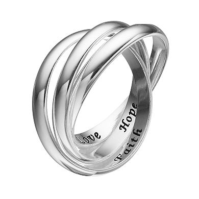 PRIMROSE Sterling Silver "Faith Hope Love" Interlock Ring