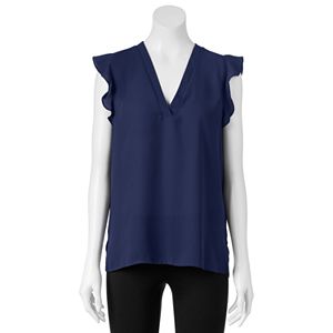 Juniors' Miss Chievous Flutter V-Neck Top