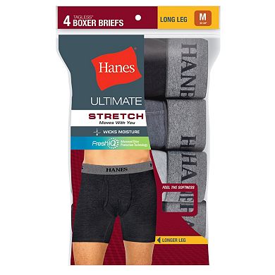 Men's Hanes Ultimate 4-pack Tagless Longer Leg Stretch Boxer Briefs