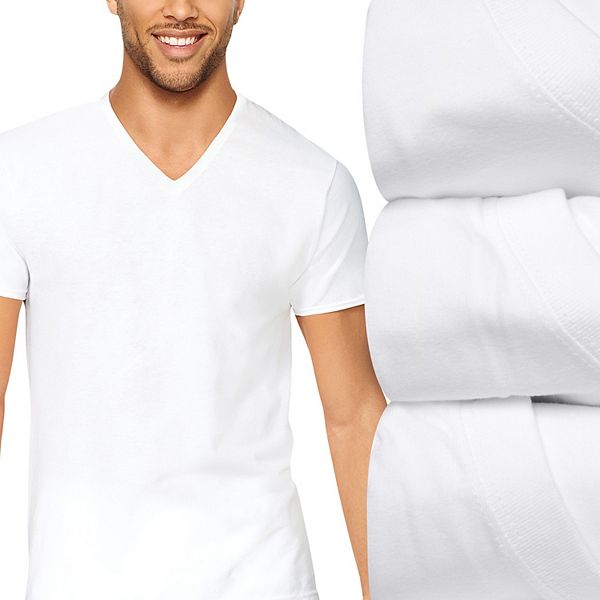 Details about   MEN'S 4 WHITE V-NECK T-SHIRTS by HANES 100% COTTON UNDERSHIRTS SIZE XL COOL NEW