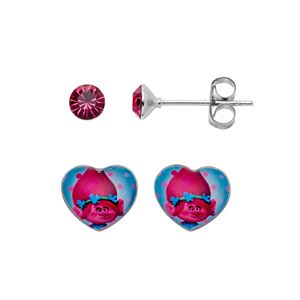 DreamWorks Trolls Kids' Silver-Plated Crystal Poppy Stud Earring Set