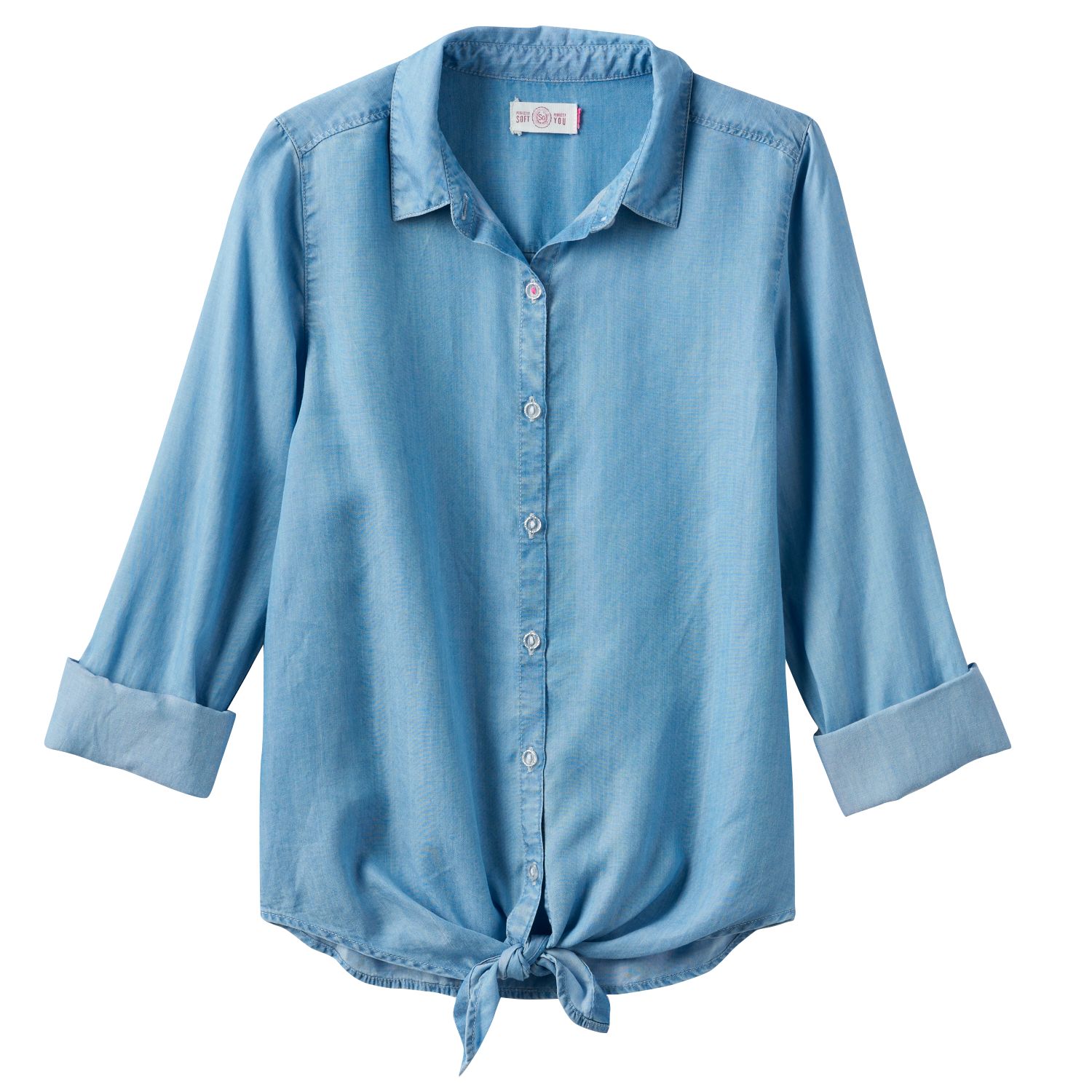 plus size denim tie front shirt