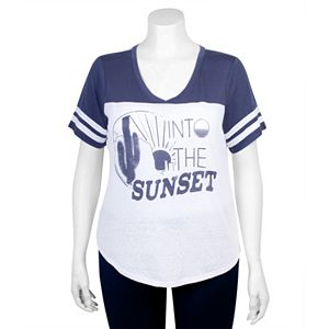 Juniors' Plus Size Grayson Threads V-Neck Yoke Football Graphic Tee