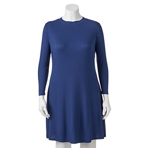 Juniors' Plus Size Wrapper Ribbed Mockneck Swing Dress
