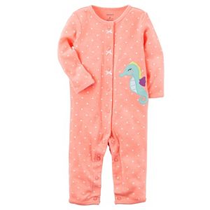 Baby Girl Carter's Polka-Dot Seahorse One-Piece Pajamas