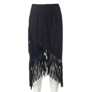 Women's WDNY Black Faux-Suede Fringe Skirt