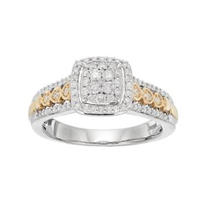 Two Tone 10k Gold 1/2 Carat T.W. Diamond  Cluster Square Halo Engagement Ring