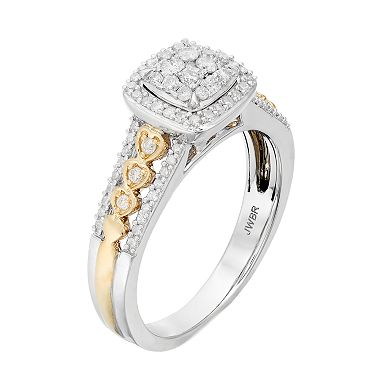 Two Tone 10k Gold 1/2 Carat T.W. Diamond Cluster Square Halo Engagement Ring