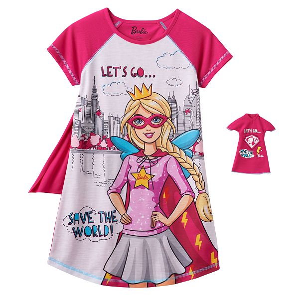 Girls 4-10 Barbie Superhero & Doll Nightgown