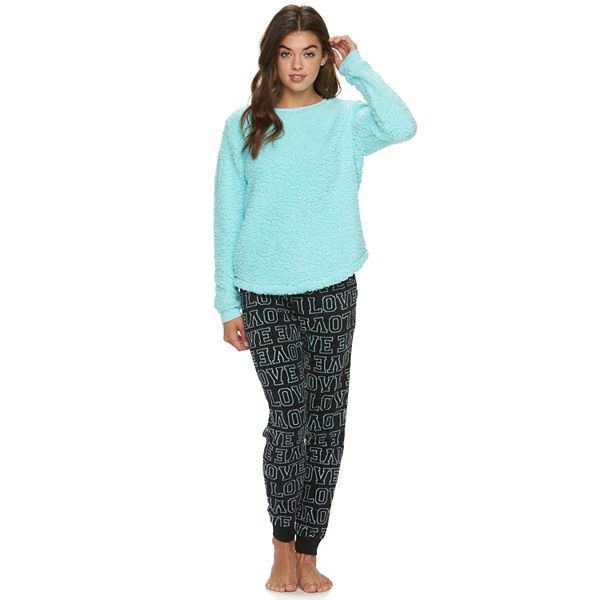 Juniors' SO® Pajamas 2Piece Sherpa Pajama Set