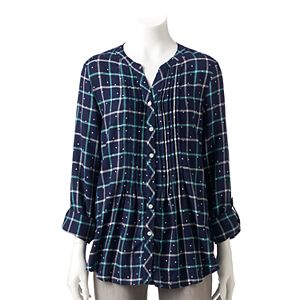 Women's Croft & Barrow庐 Plaid Roll-Tab Tunic