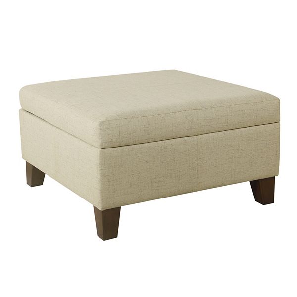 Luxury Large Square Storage Ottoman Tan - HomePop: Linen-Like Upholstery, Wood Legs, Hinged Lid