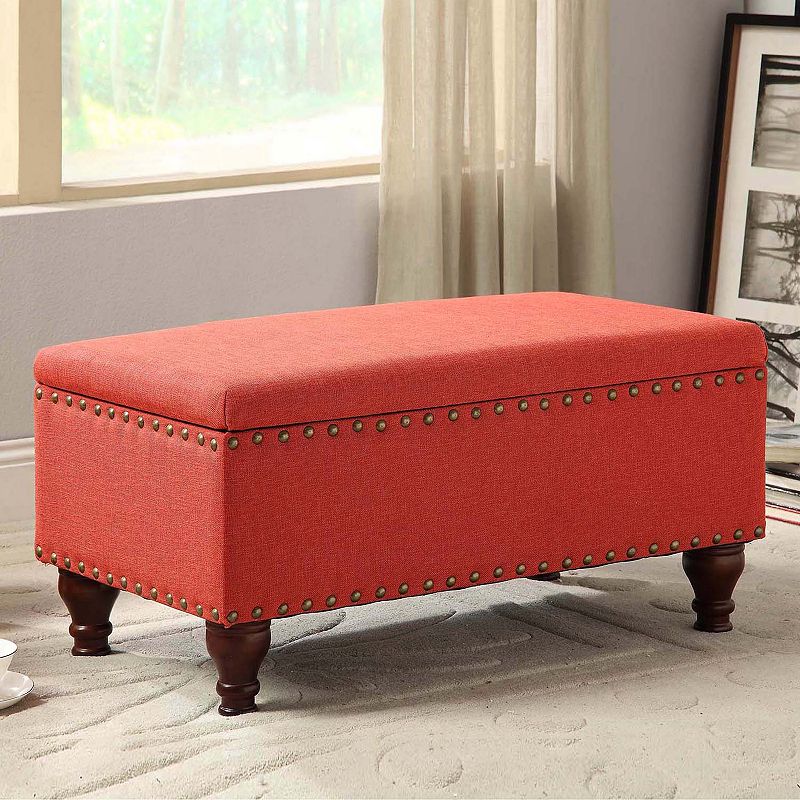 HomePop 35.5 Nailhead Storage Bench, Red