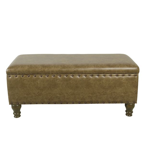 Large Storage Bench with Nailhead Trim Faux Leather Brown - HomePop: Bedroom Accent Furniture, Seating & Coffee Table