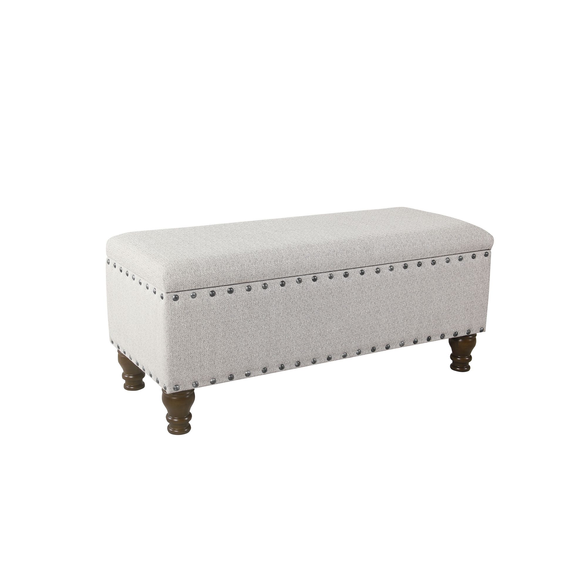 HomePop Nailhead Storage Bench, Light Gray