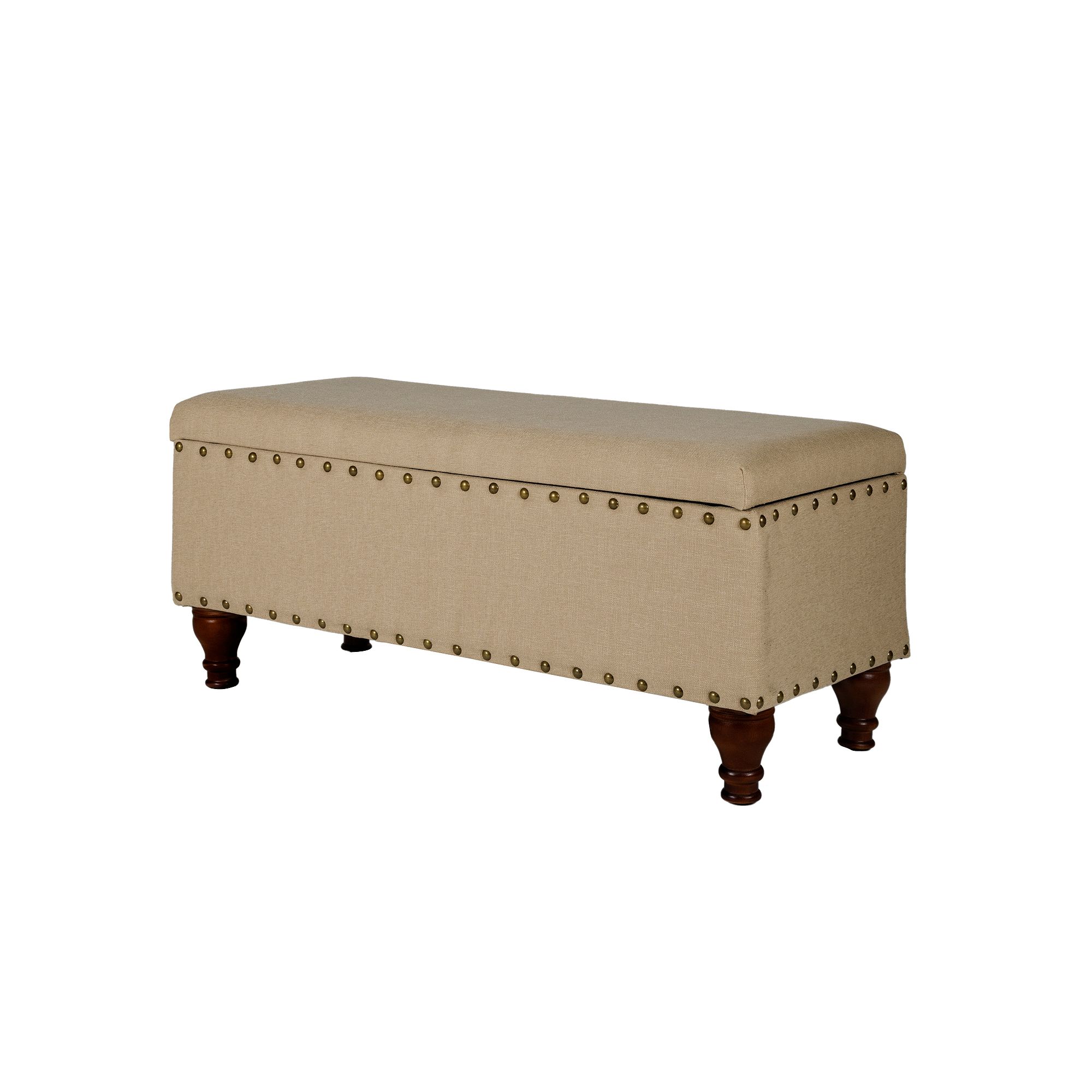 HomePop Nailhead Storage Bench, Linen