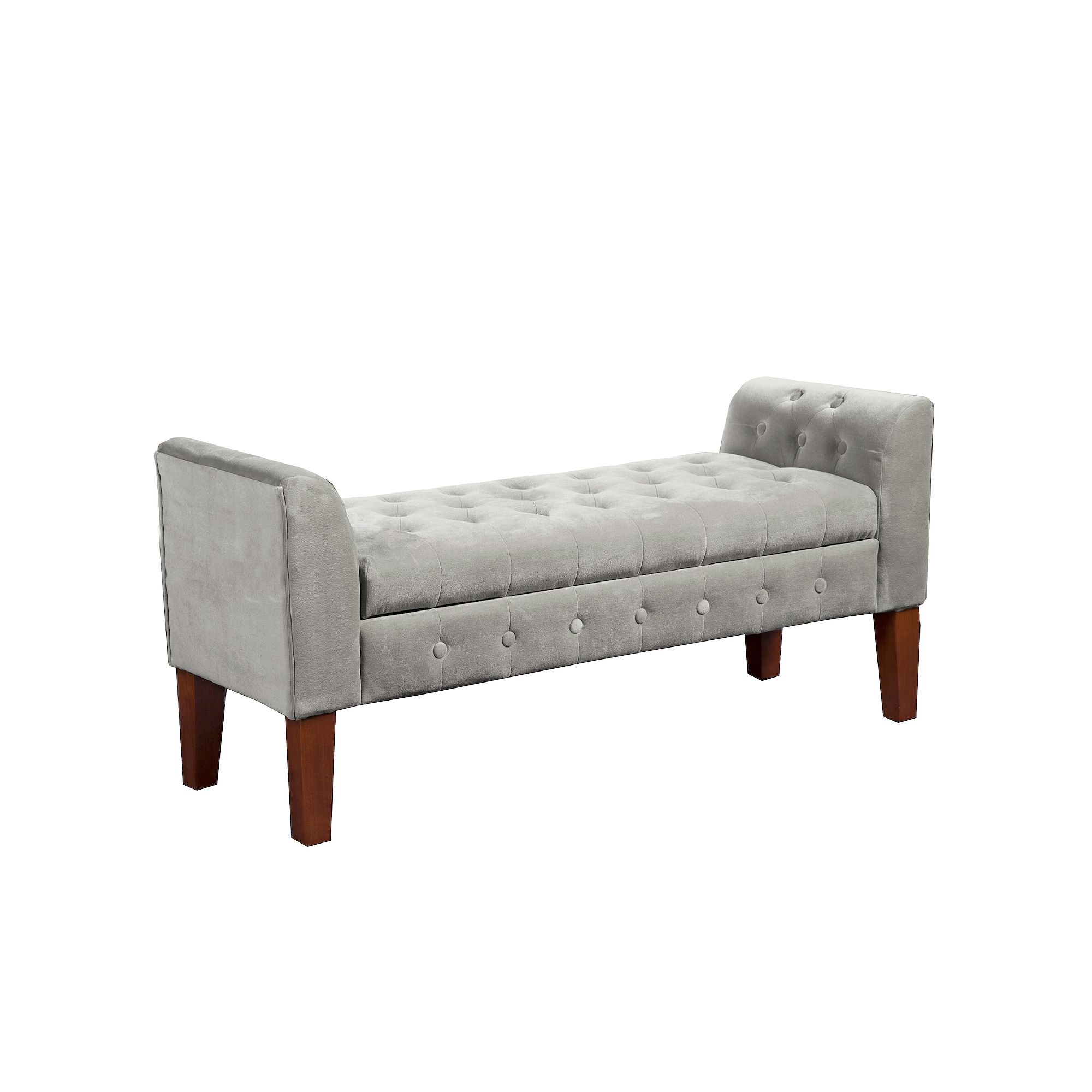 HomePop Tufted Velvet Storage Bench, Gray