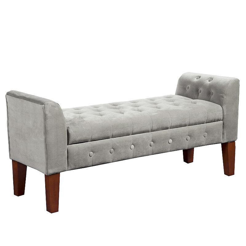 HomePop Tufted Velvet Storage Bench, Grey