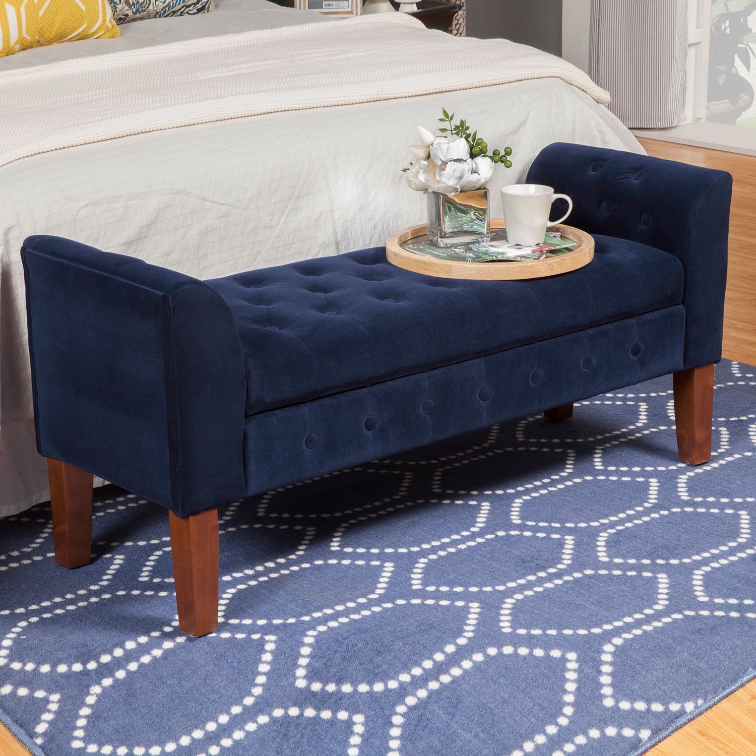 HomePop Tufted Velvet Storage Bench Navy BrickSeek   2675606 Navy