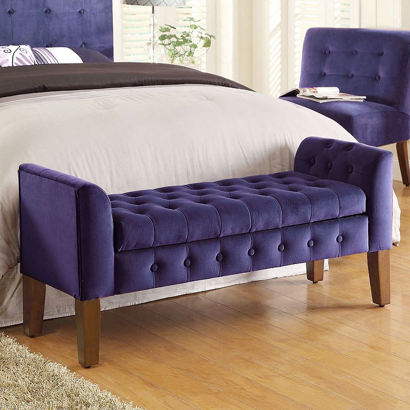 HomePop Tufted Velvet Storage Bench, Purple