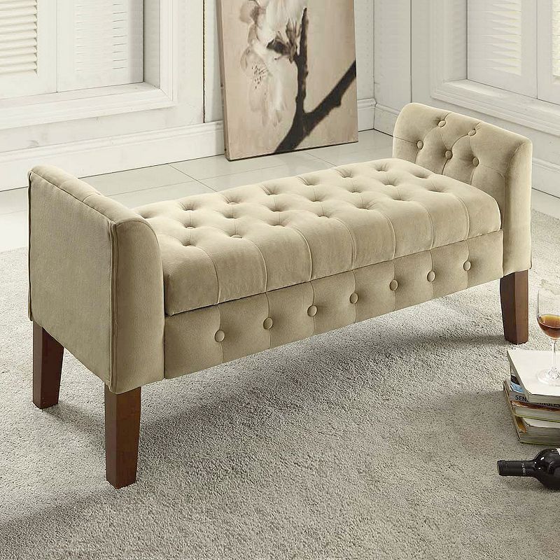 HomePop Tufted Velvet Storage Bench, Brown