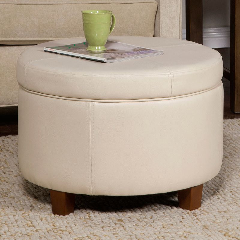 HomePop Large Faux Leatherette Storage Ottoman, White