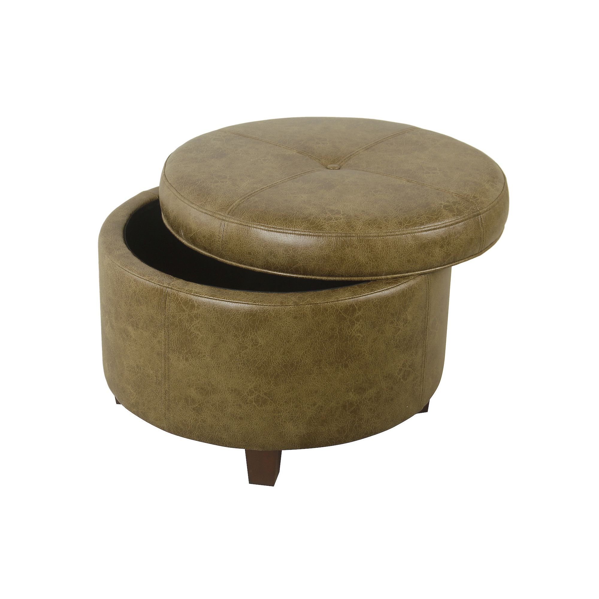 HomePop Large Faux Leatherette Storage Ottoman, Distressed Brown