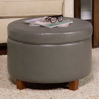 HomePop Large Faux Leatherette Storage Ottoman