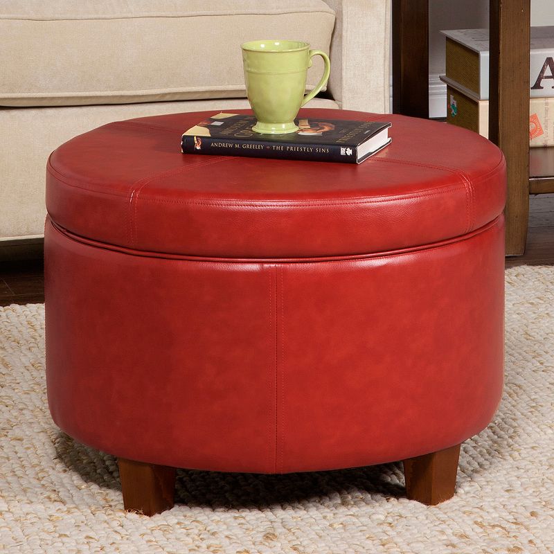 HomePop Large Faux Leatherette Storage Ottoman, Red