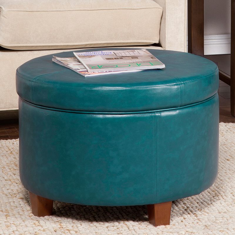 HomePop Large Faux Leatherette Storage Ottoman, Blue