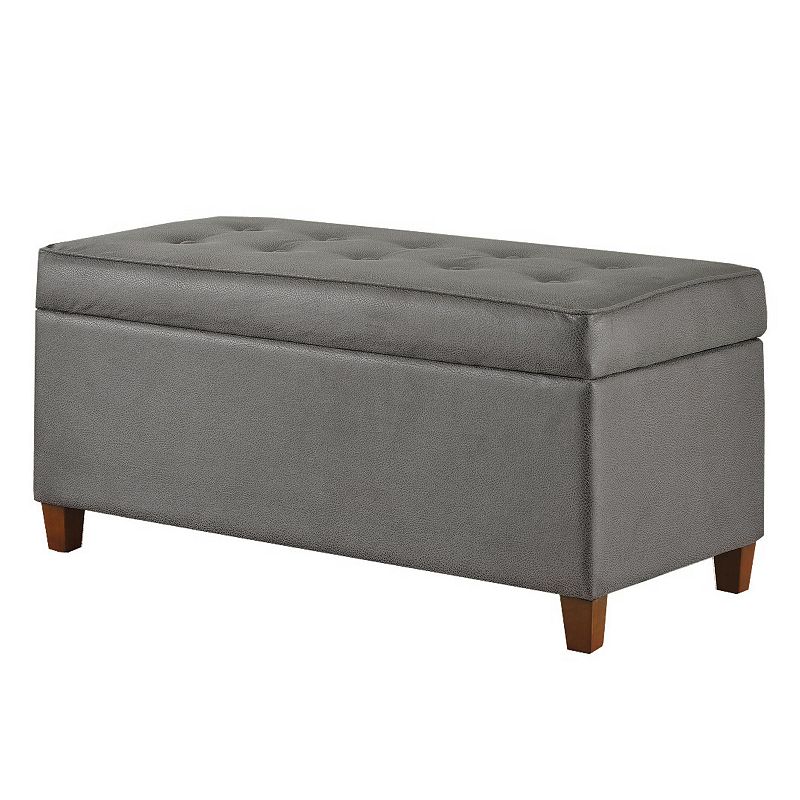 HomePop Faux Microsuede Storage Bench, Grey