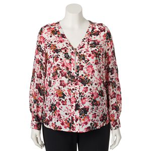 Juniors' Plus Size Candie's® Zip-Neck Roll-Tab Top