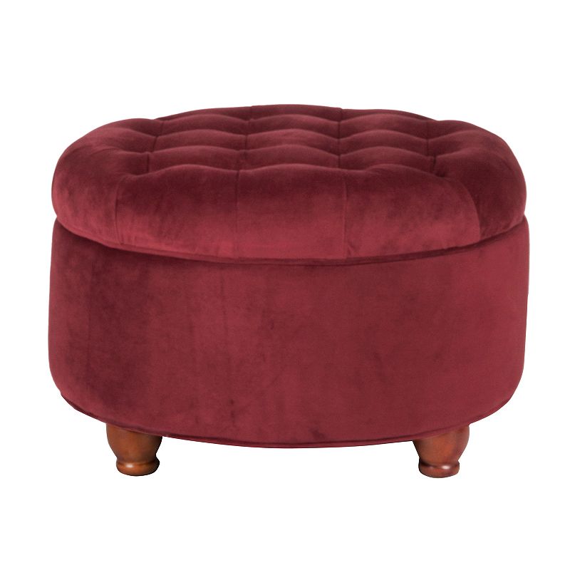 HomePop Button Tufted Round Storage Ottoman, Red