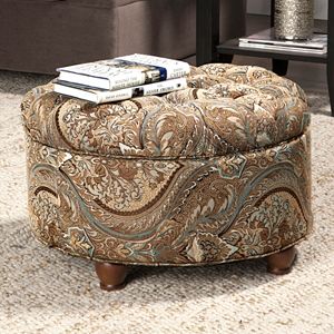HomePop Button Tufted Round Storage Ottoman