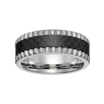 LYNX Men's Grooved Stainless Steel & Carbon Fiber Ring