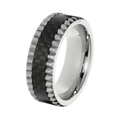 LYNX Men's Grooved Stainless Steel & Carbon Fiber Ring