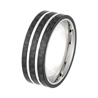 LYNX Men's Striped Stainless Steel & Carbon Fiber Ring