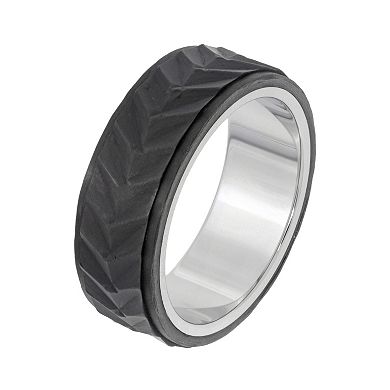 LYNX Men's Chevron Stainless Steel & Carbon Fiber Ring